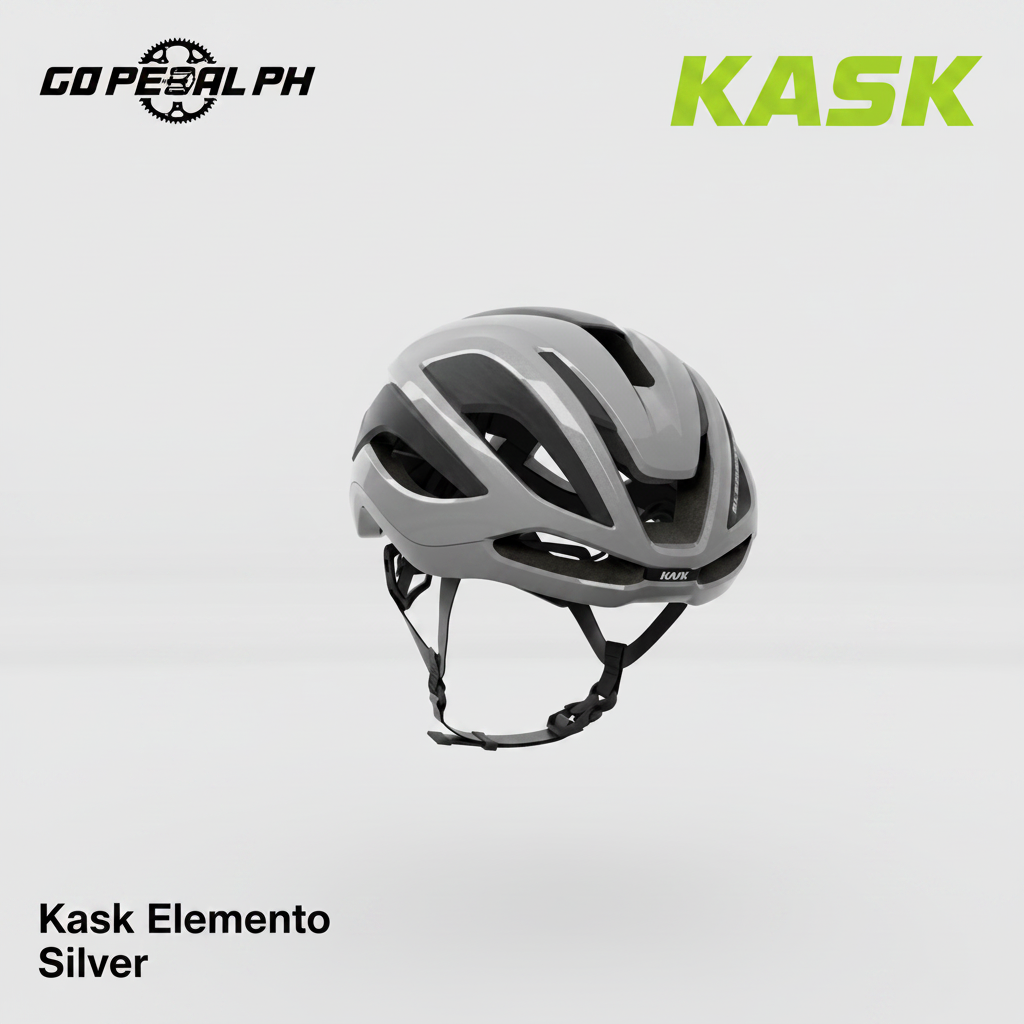 KASK Elemento road cycling helmet in silver on white background